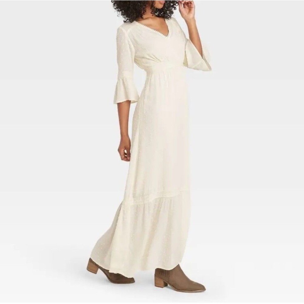 Knox Rose Women's Dress • Cream Swiss Dot Peasant Western Boho Flowy Small